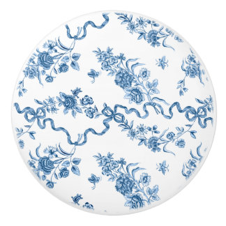 エレガントヴィンテージ刻印青バラとリボン セラミックノブ