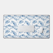 エレガントヴィンテージ刻印青バラとリボン デスクマット (キーボード&マウス)