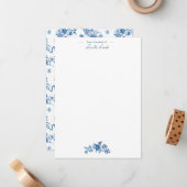 エレガントヴィンテージ刻印青バラとリボン ノートカード (正面/裏面インサイチュ)