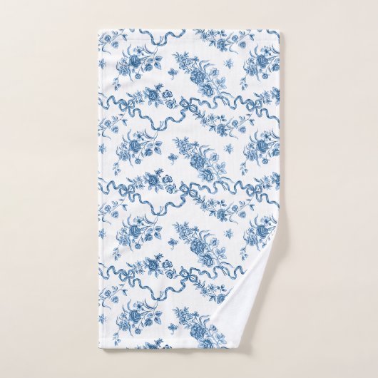 エレガントヴィンテージ刻印青バラとリボン バスタオルセット (ハンドタオル)