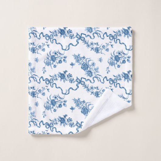 エレガントヴィンテージ刻印青バラとリボン バスタオルセット (ウォッシュタオル)