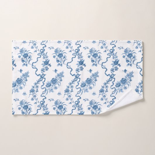 エレガントヴィンテージ刻印青バラとリボン バスタオルセット (ハンドタオル)
