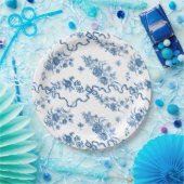 エレガントヴィンテージ刻印青バラとリボン ペーパープレート (パーティー)