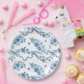 エレガントヴィンテージ刻印青バラとリボン ペーパープレート (パーティー)