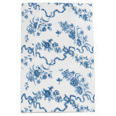 エレガントヴィンテージ刻印青バラとリボン ミディアムペーパーバッグ (正面)