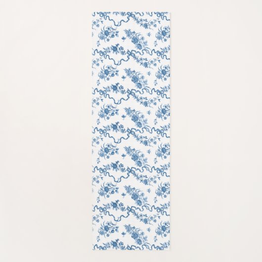 エレガントヴィンテージ刻印青バラとリボン ヨガマット (正面)