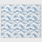 エレガントヴィンテージ刻印青バラとリボン ラッピングペーパー (フラット)