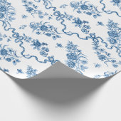 エレガントヴィンテージ刻印青バラとリボン ラッピングペーパー (角)