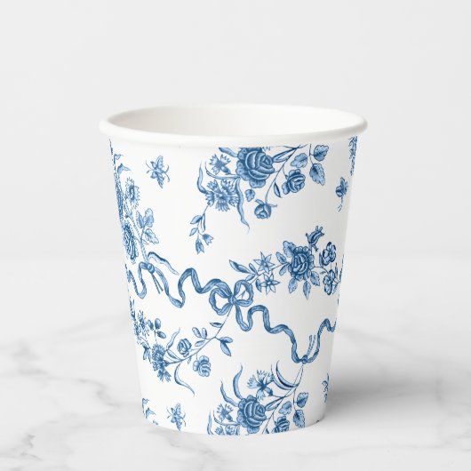 エレガントヴィンテージ刻印青バラとリボン 紙コップ (正面)