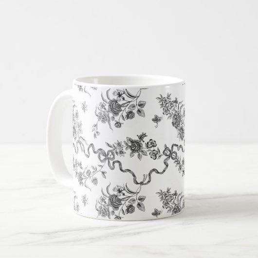 エレガントヴィンテージ刻印黒バラとリボン コーヒーマグカップ (正面左)