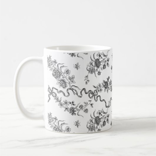 エレガントヴィンテージ刻印黒バラとリボン コーヒーマグカップ (左)