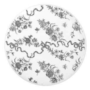 エレガントヴィンテージ刻印黒バラとリボン セラミックノブ