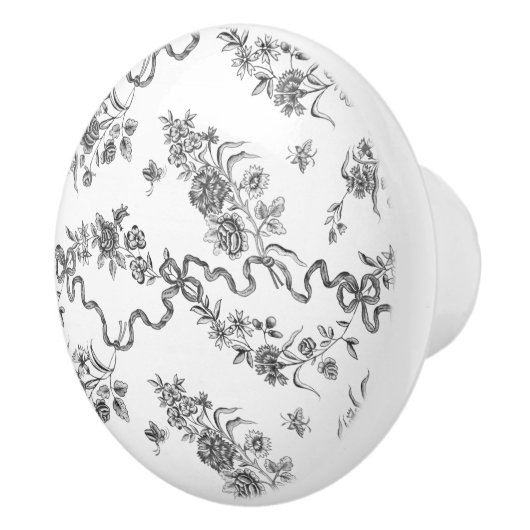 エレガントヴィンテージ刻印黒バラとリボン セラミックノブ (右)