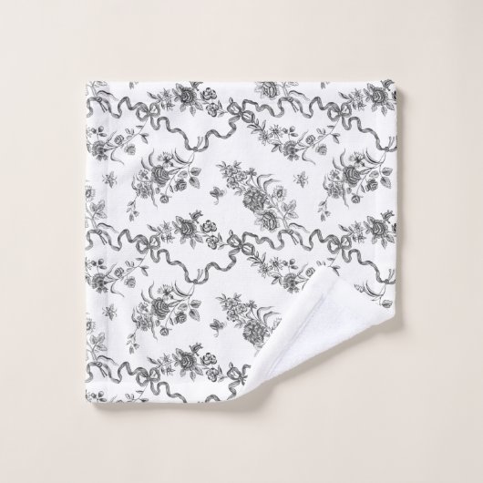 エレガントヴィンテージ刻印黒バラとリボン バスタオルセット (ウォッシュタオル)