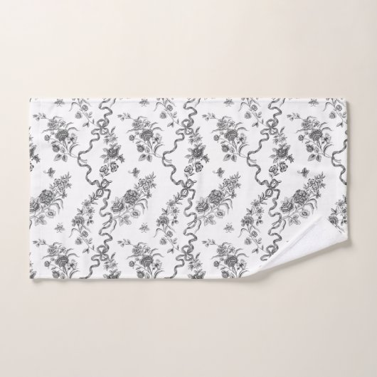 エレガントヴィンテージ刻印黒バラとリボン バスタオルセット (ハンドタオル)