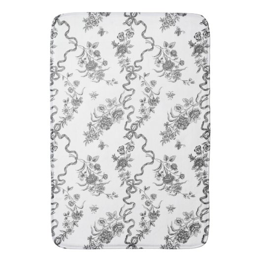 エレガントヴィンテージ刻印黒バラとリボン バスマット (正面縦)