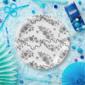 エレガントヴィンテージ刻印黒バラとリボン ペーパープレート (パーティー)