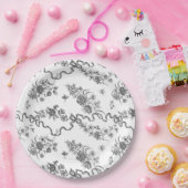 エレガントヴィンテージ刻印黒バラとリボン ペーパープレート (パーティー)