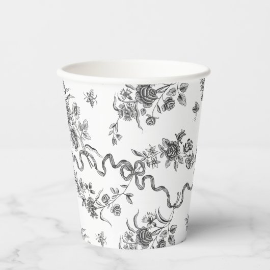 エレガントヴィンテージ刻印黒バラとリボン 紙コップ (正面)