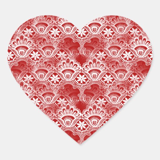 エレガントヴィンテージ動揺してレッドホワイトレースダマスク ハートシール (正面)