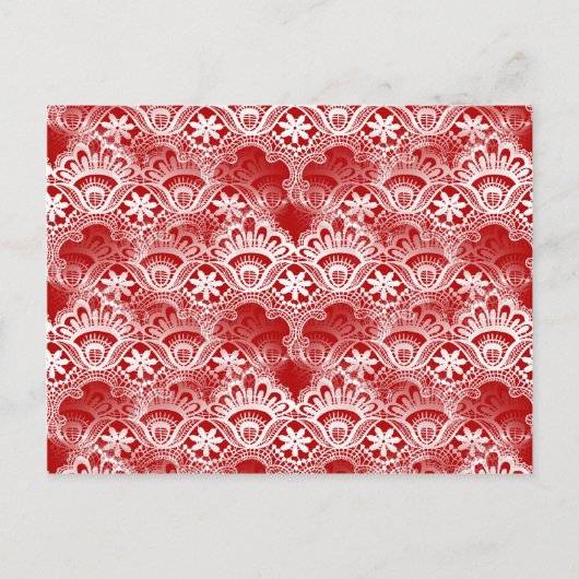 エレガントヴィンテージ動揺してレッドホワイトレースダマスク ポストカード (正面)