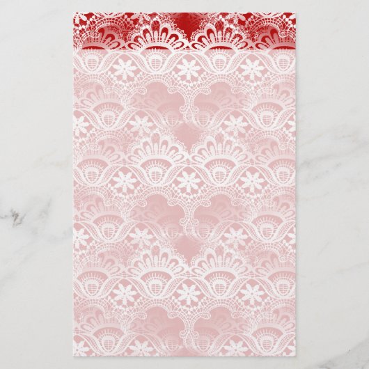 エレガントヴィンテージ動揺してレッドホワイトレースダマスク 便箋 (正面)