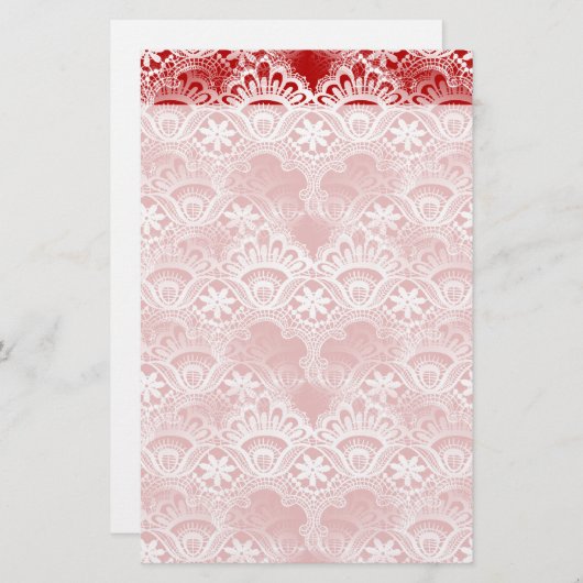 エレガントヴィンテージ動揺してレッドホワイトレースダマスク 便箋 (正面/裏面)