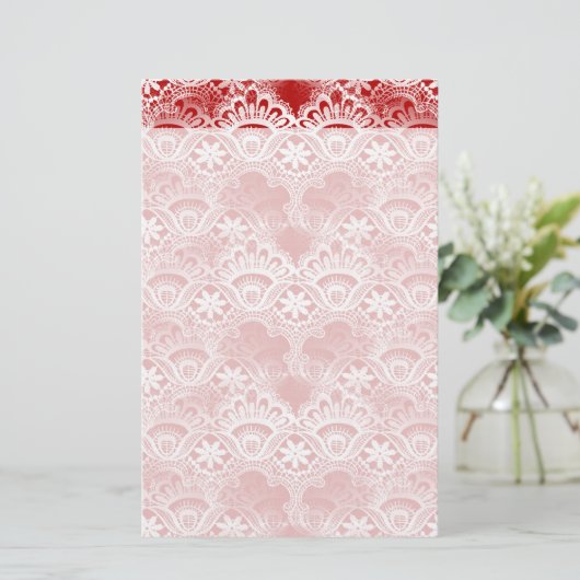 エレガントヴィンテージ動揺してレッドホワイトレースダマスク 便箋 (スタンド正面)