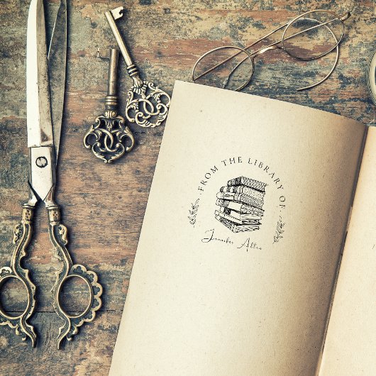 エレガントヴィンテージ図書図書シック名前をカスタムする ラバースタンプ