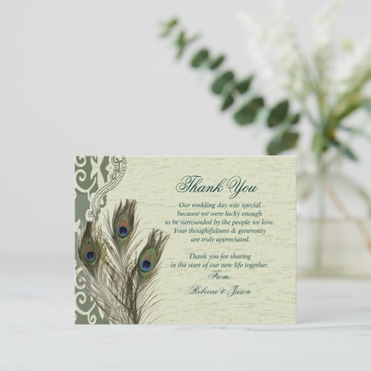 エレガントヴィンテージ国の緑のクジャク感謝していク ポストカード (スタンド正面)