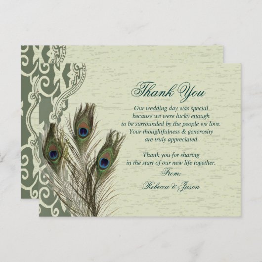 エレガントヴィンテージ国の緑のクジャク感謝していク ポストカード (正面/裏面)