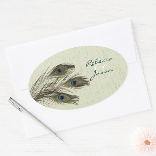 エレガントヴィンテージ国グリーンピーコ結婚ック 楕円形シール (封筒)