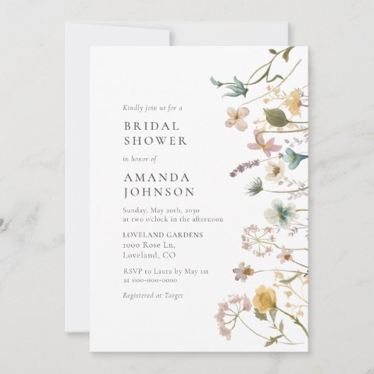 エレガントヴィンテージ圧縮フローラブライダルシャワー 招待状 (正面)