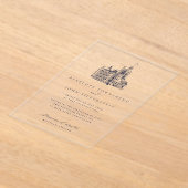 エレガントヴィンテージ城イラストレーション結婚ズ アクリル招待状 (レイダウン)