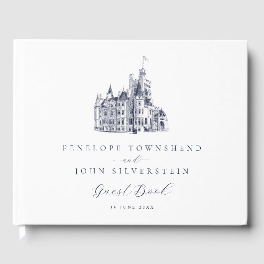 エレガントヴィンテージ城イラストレーション結婚ズ ゲストブック (正面)