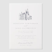 エレガントヴィンテージ城イラストレーション結婚ズ ベラム紙招待状 (正面)