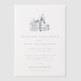 エレガントヴィンテージ城イラストレーション結婚ズ ベラム紙招待状