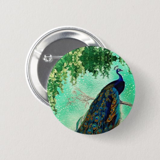 エレガントヴィンテージ孔雀絵 缶バッジ (正面&裏面)