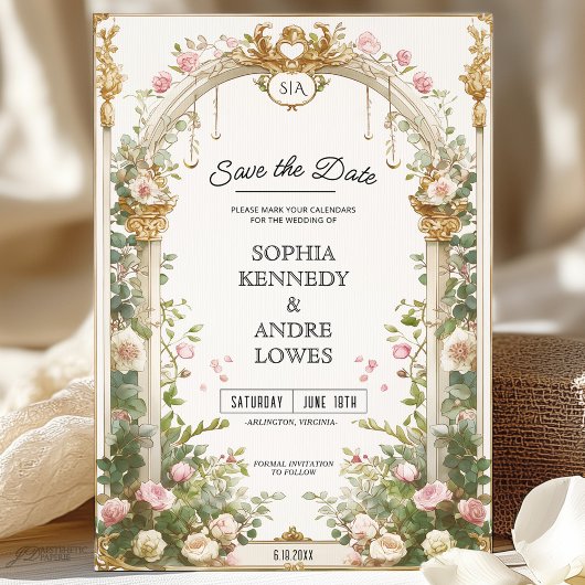 エレガントヴィンテージ庭園の結婚式日付カードの保存 招待状