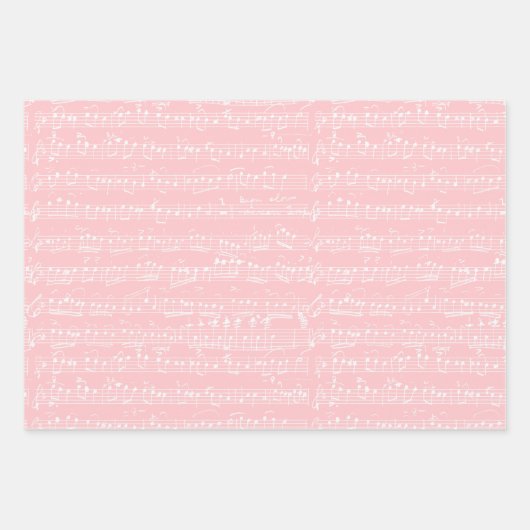 エレガントヴィンテージ手書きシート音楽ノートピンク ラッピングペーパーシート (正面2)