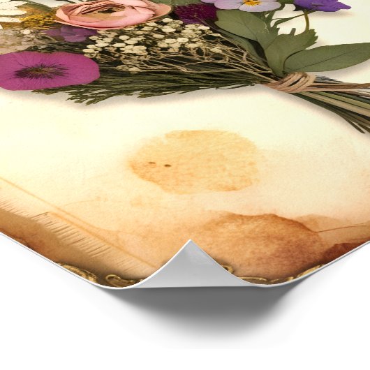 エレガントヴィンテージ押し花ブーケのウォールアート ポスター (角)