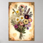 エレガントヴィンテージ押し花ブーケのウォールアート ポスター (正面)