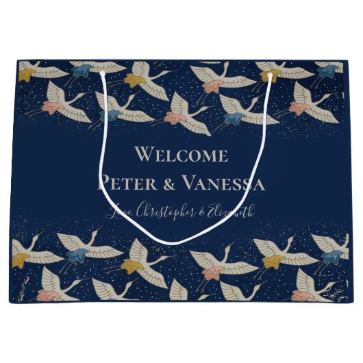 エレガントヴィンテージ日本のクレーンズウェルカム ラージペーパーバッグ (正面)