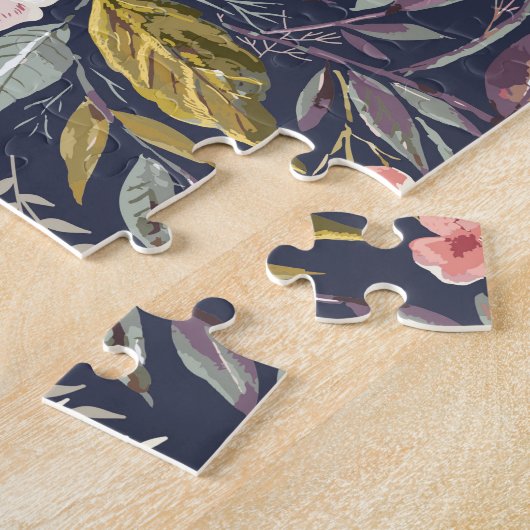 エレガントヴィンテージ暗色植物野草模様 ジグソーパズル (側面)