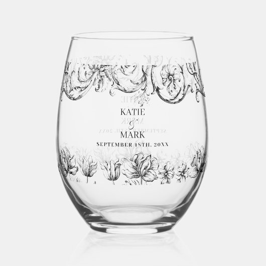 エレガントヴィンテージ書結婚文字 ステムなしワイングラス (裏面)