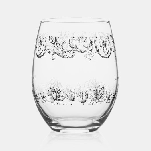 エレガントヴィンテージ書結婚文字 ステムなしワイングラス (右)