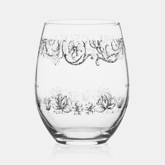 エレガントヴィンテージ書結婚文字 ステムなしワイングラス (左)