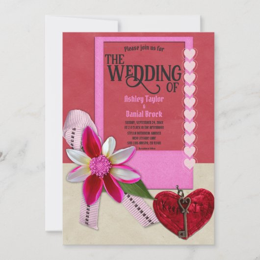 エレガントヴィンテージ書道シック・ロマン結婚ティック 招待状 (正面)