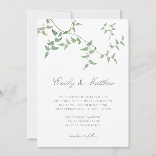 エレガントヴィンテージ植物性つる植物結婚ズ 招待状 (正面)