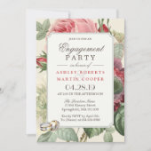 エレガントヴィンテージ植物性フローラ婚約パーティ 招待状 (正面)
